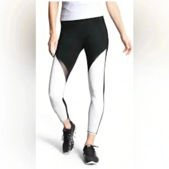 Athleta Precision 7/8 Tight High Rise Legging Black White Mesh Compression - Picture 1 of 6